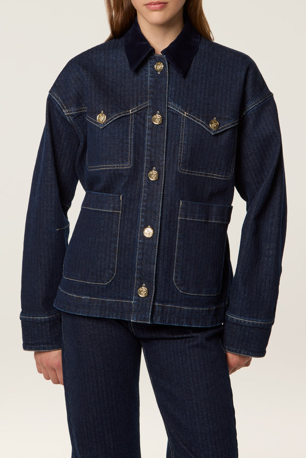 Denim jacket with velvet collar