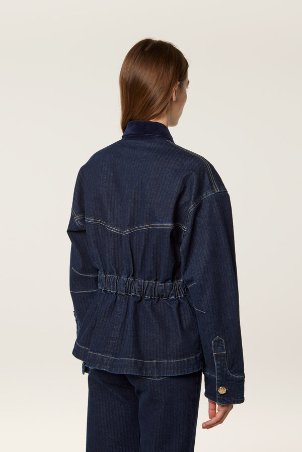 Denim jacket with velvet collar
