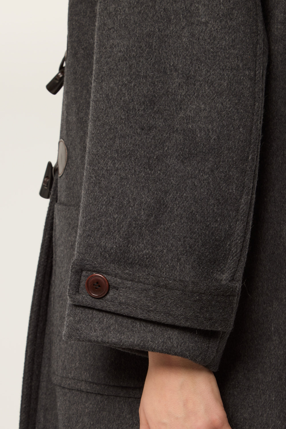 Duffle coat with leather collar