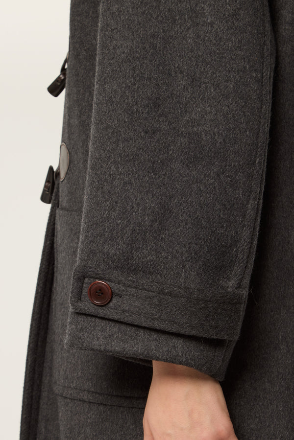 Duffle coat with leather collar