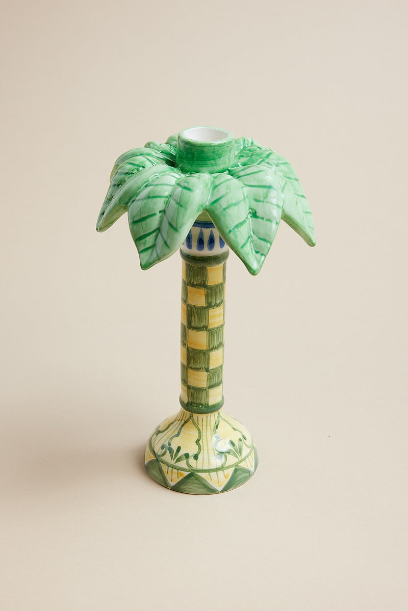 Large green palm tree candleholder