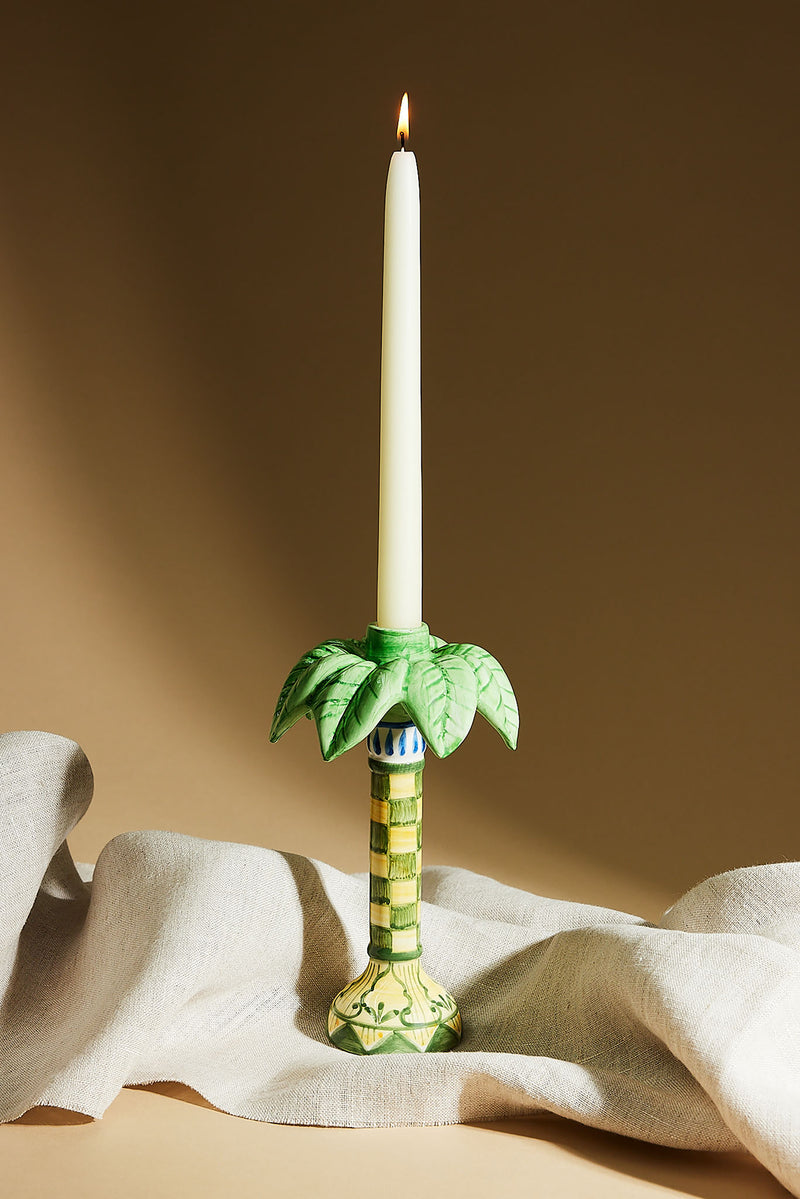 Large green palm tree candleholder