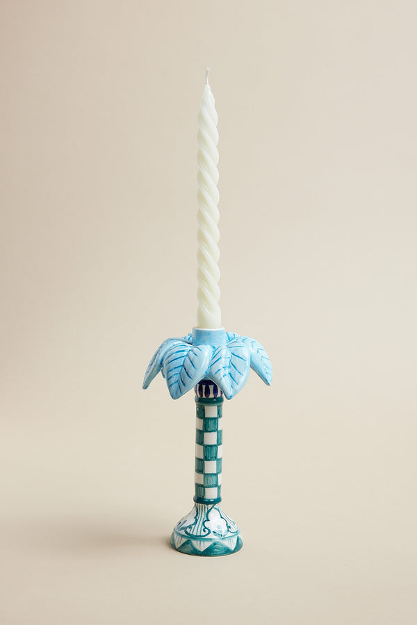 Large blue palm tree candleholder