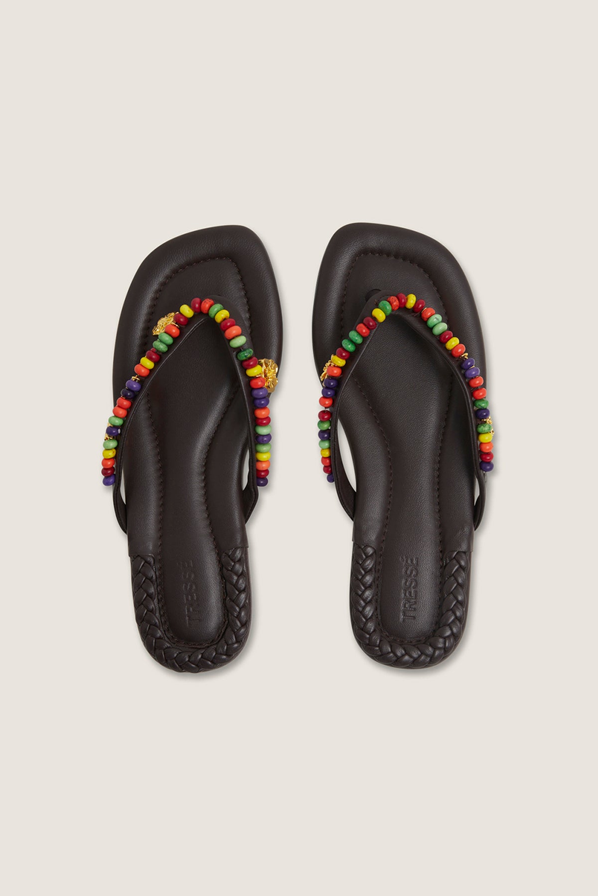 Infradito in pelle con perle multicolori