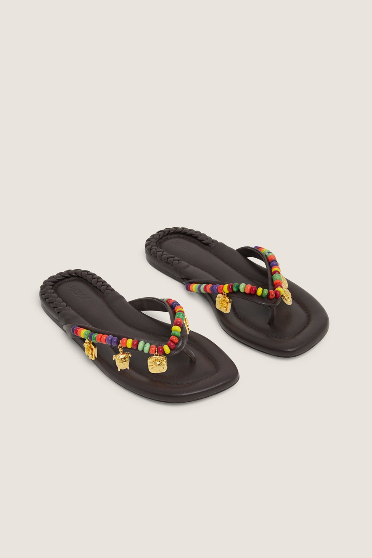 Infradito in pelle con perle multicolori
