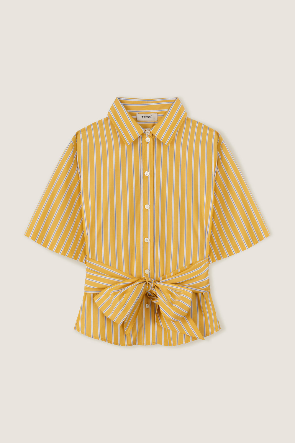 Short-sleeved shirt with front tie