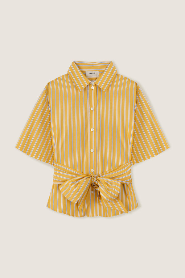 Short-sleeved shirt with front tie