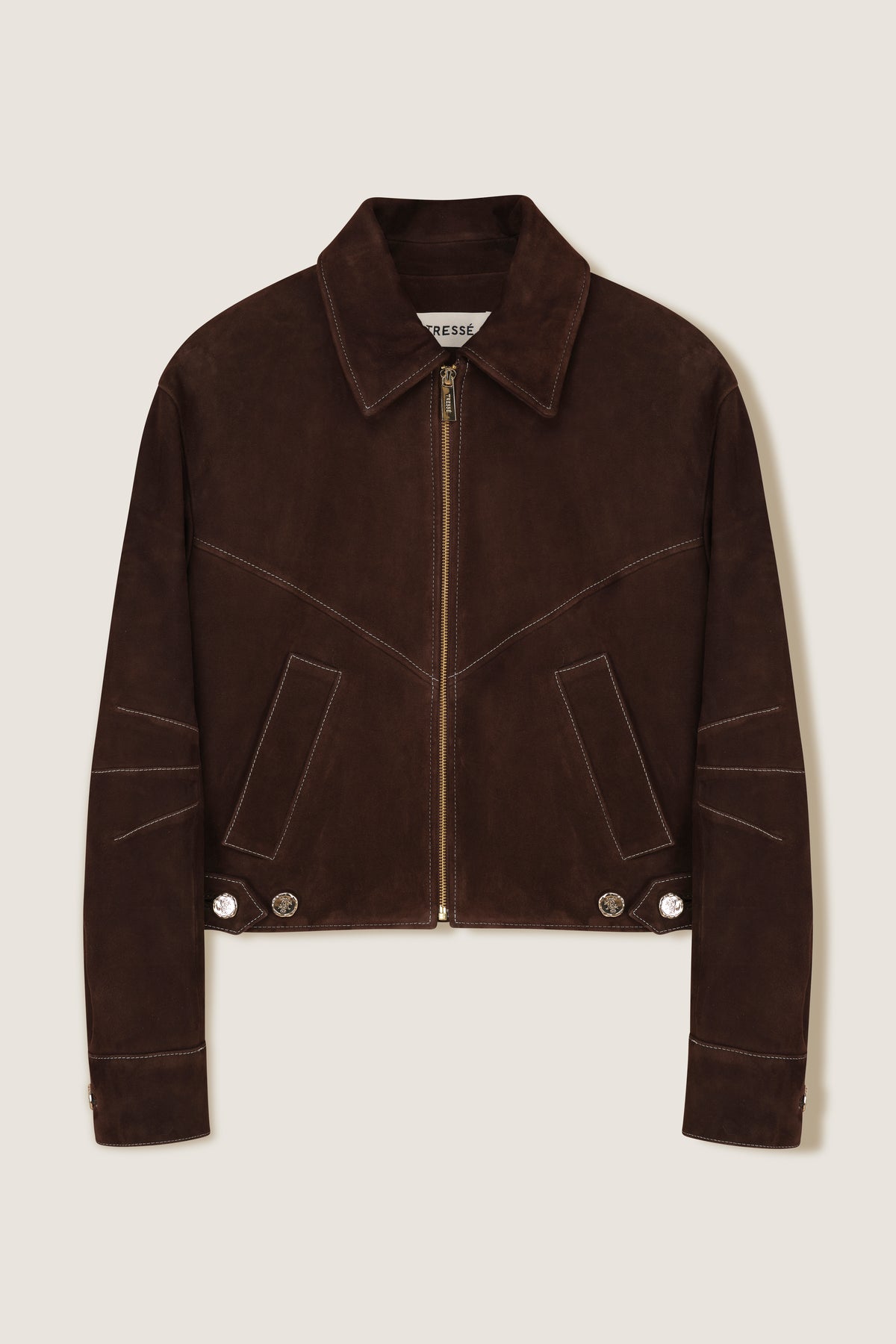 Suede jacket with topstitching