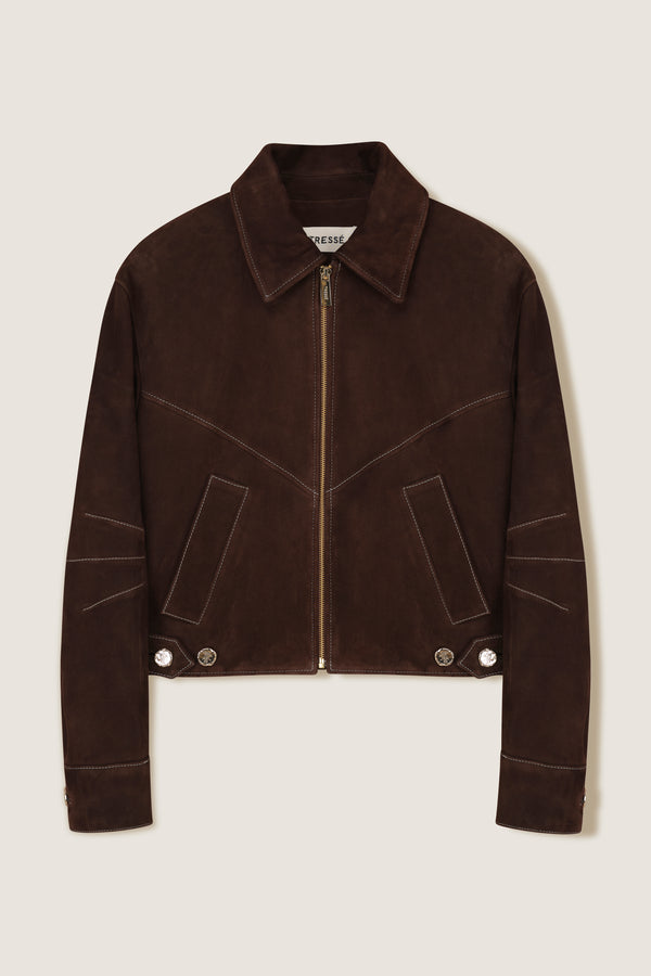 Suede jacket with topstitching