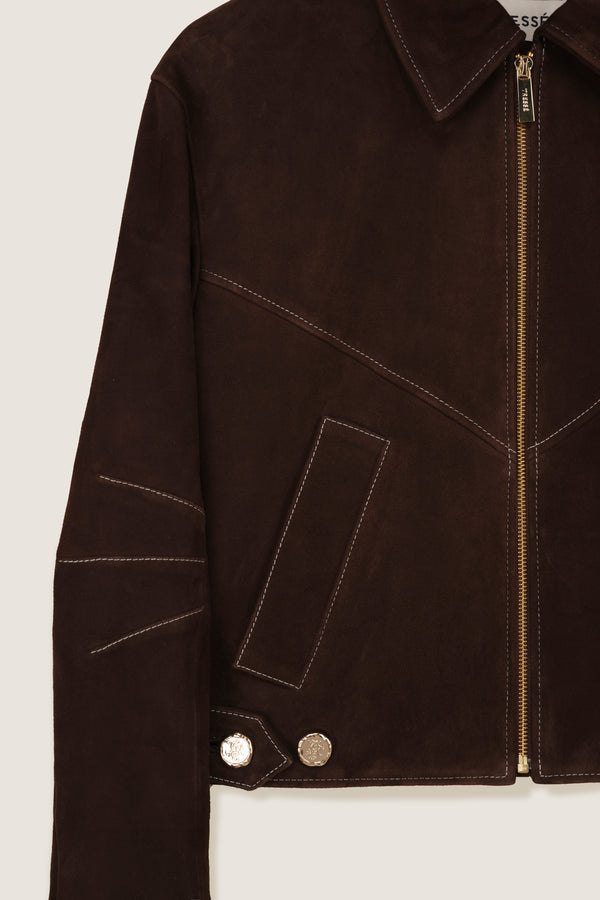 Suede jacket with topstitching