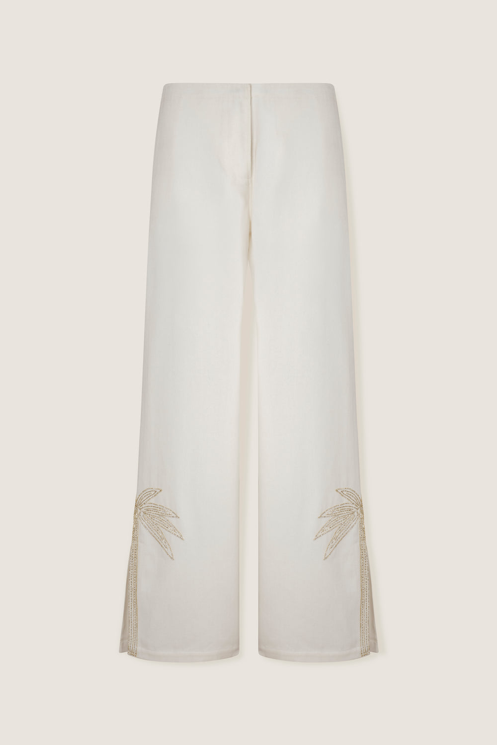 Rhinestone embroidered palm tree pants