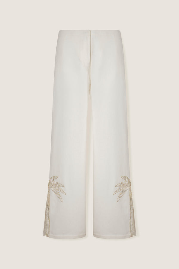Rhinestone embroidered palm tree pants