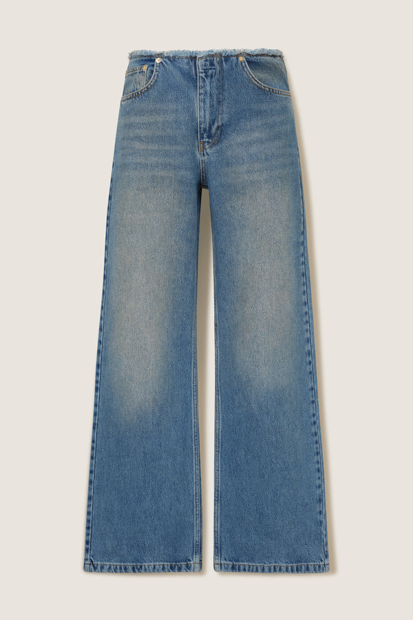 Raw-edge belted denim