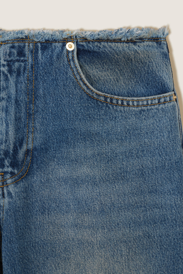 Raw-edge belted denim