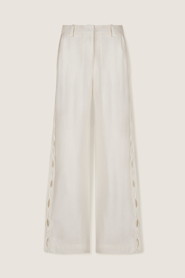 Satin trousers with braided opening