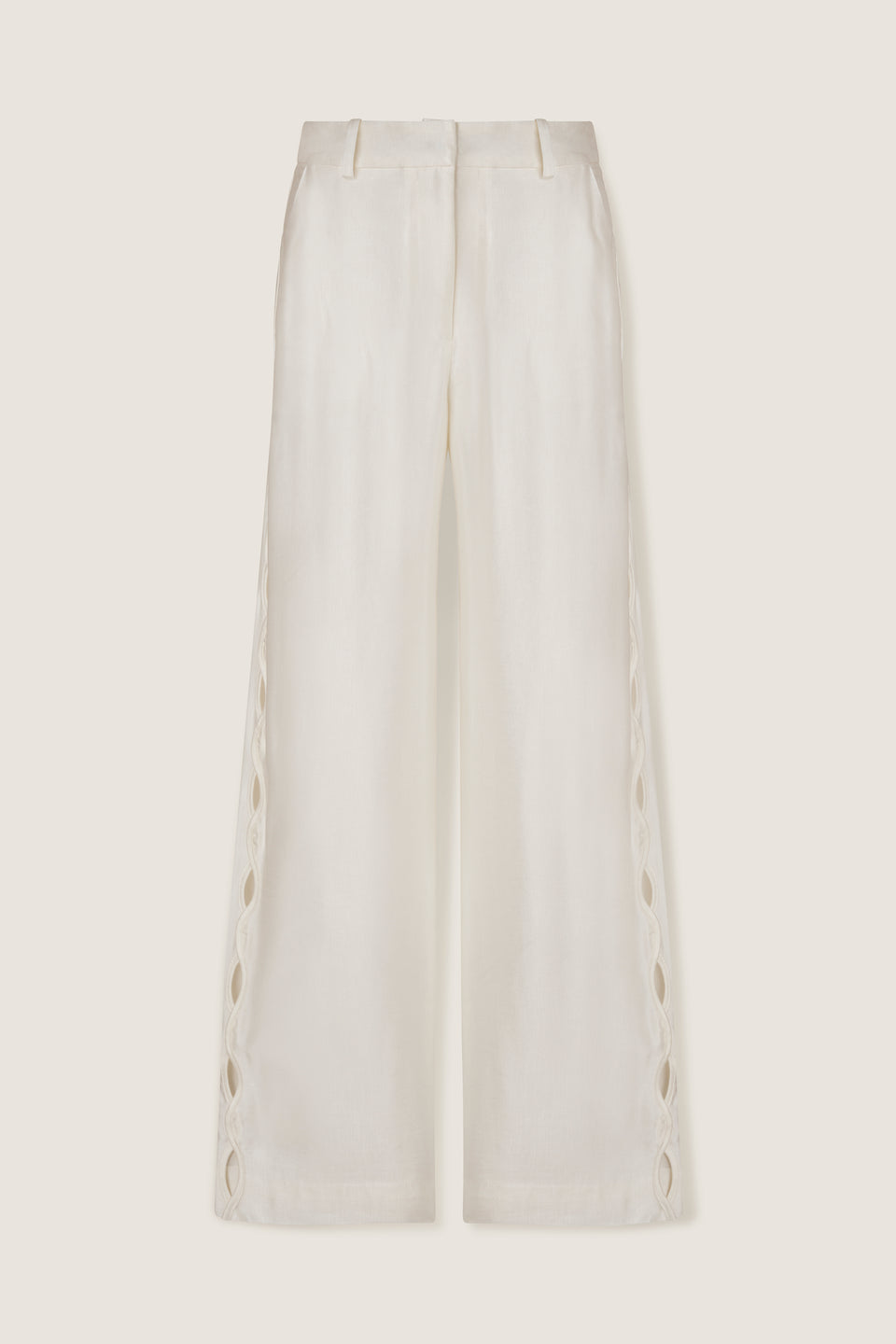 Pantalon satiné à ouverture tresse