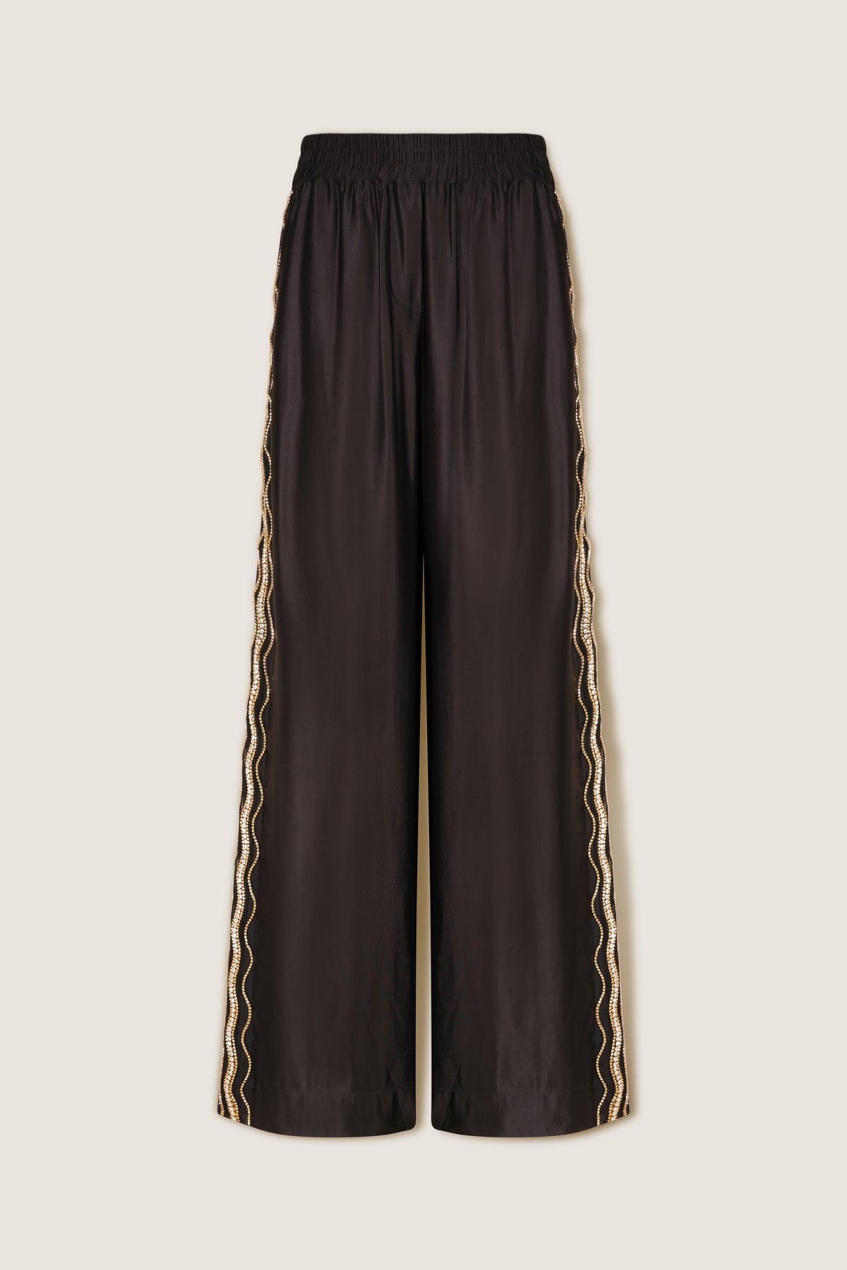 Pants with embroidered rhinestones