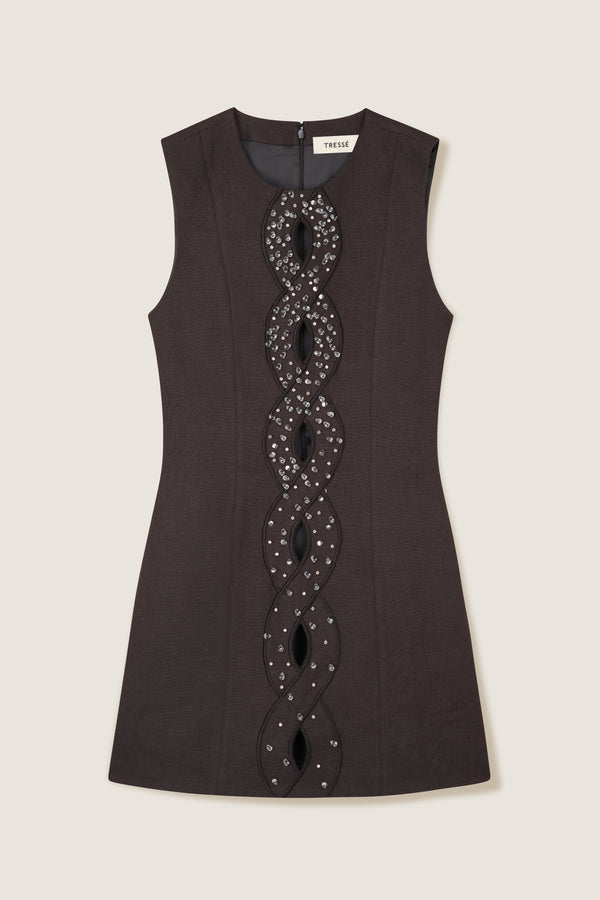 Robe courte à tresse brodée de strass