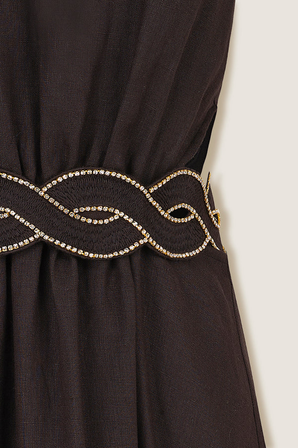 Robe à ceinture tresse brodée de strass