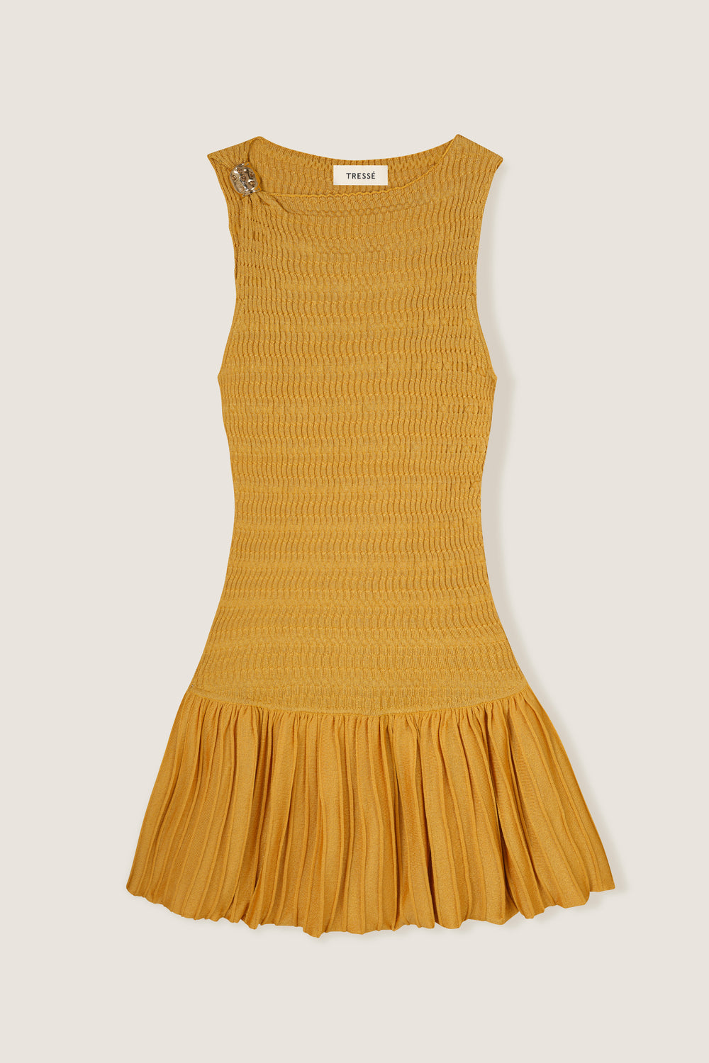 Robe en maille dorée à volants