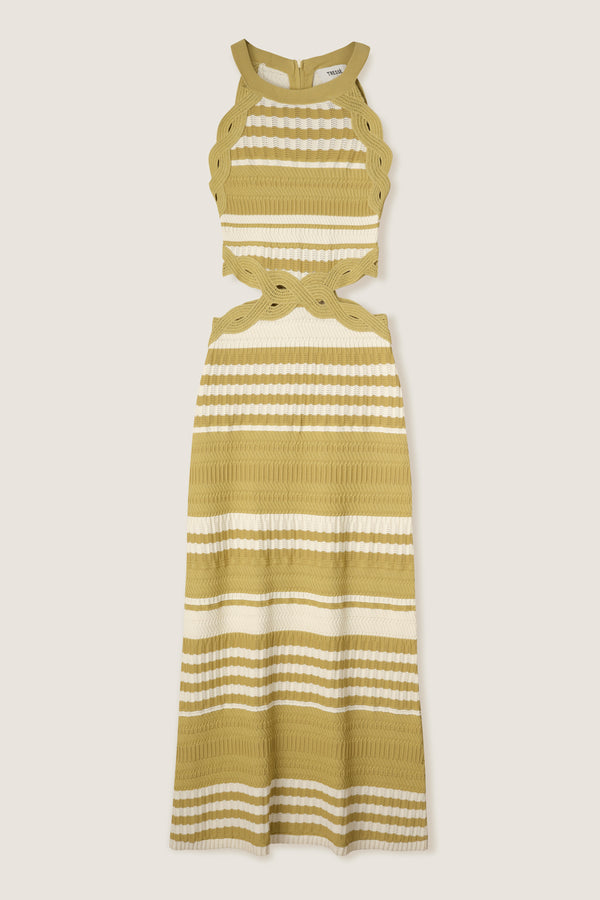 Robe longue en maille rayée