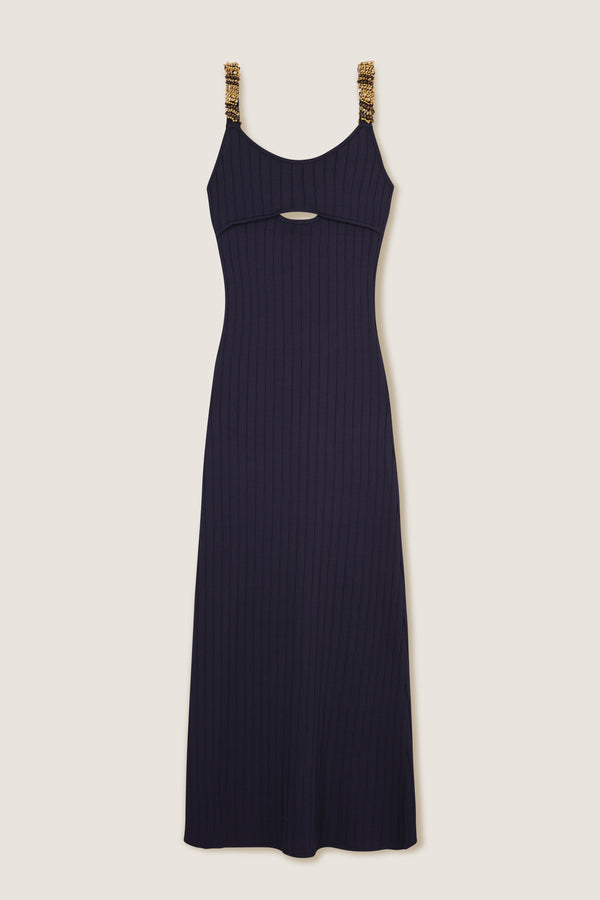 Robe longue en maille dos nu