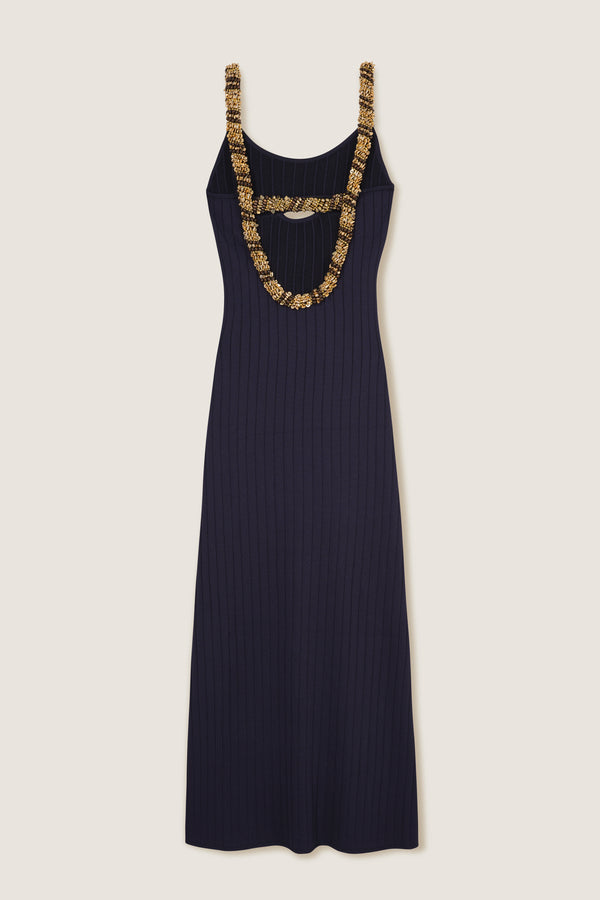 Robe longue en maille dos nu