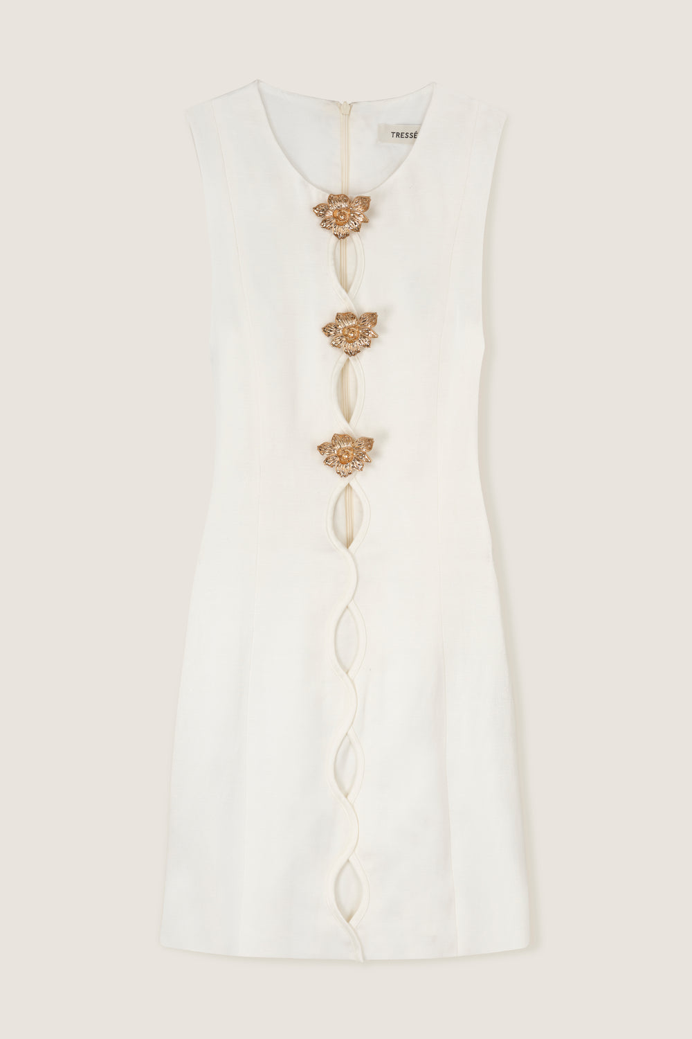 Short satin dress with gold embellishments