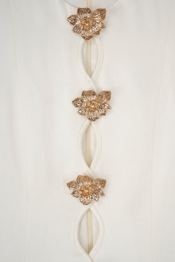 Short satin dress with gold embellishments