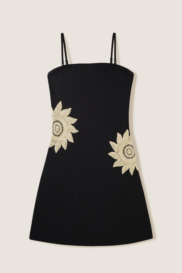 Short knit dress with openwork sunburst detailing