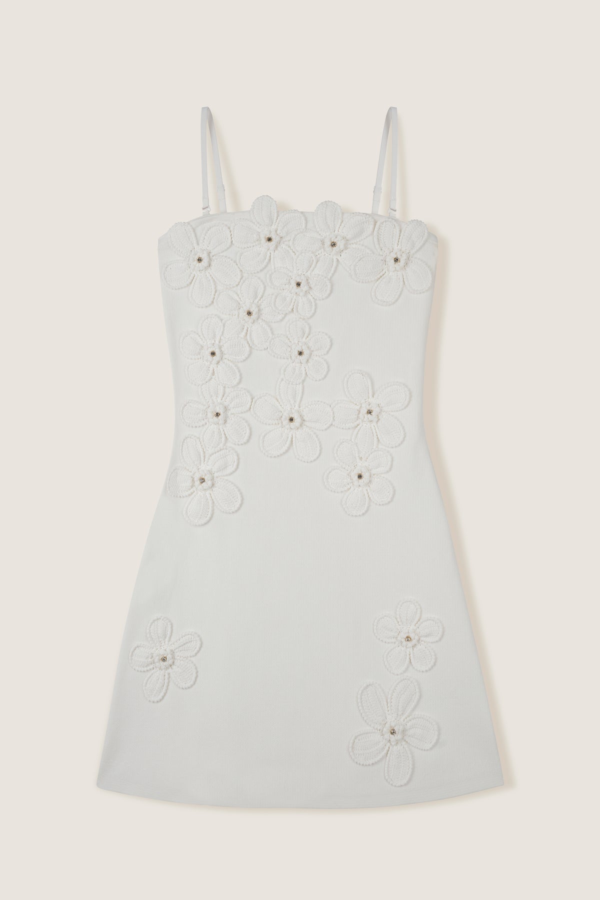 Abito bustier in maglia con fiori all'uncinetto