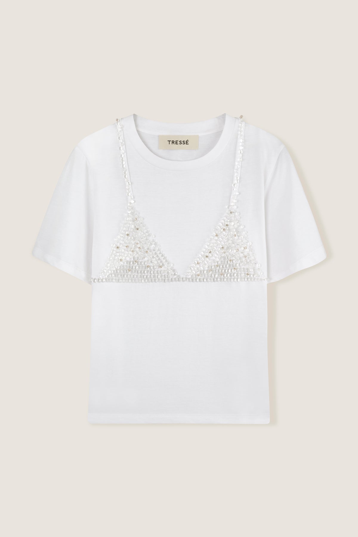 Beaded and rhinestone-embroidered T-shirt