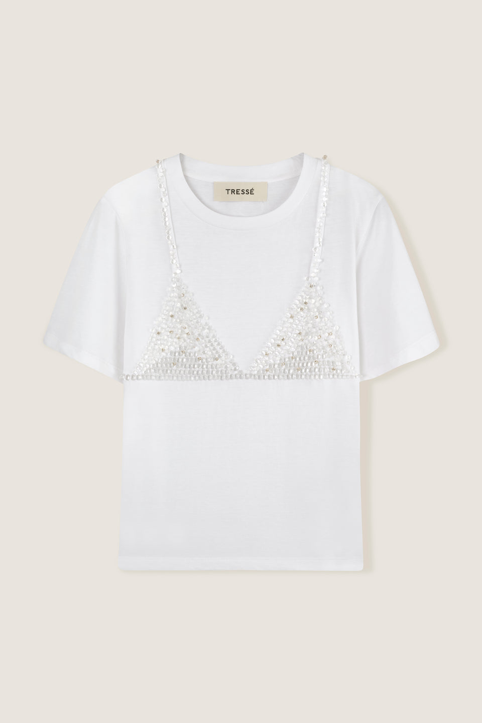T-shirt à perles et strass brodées