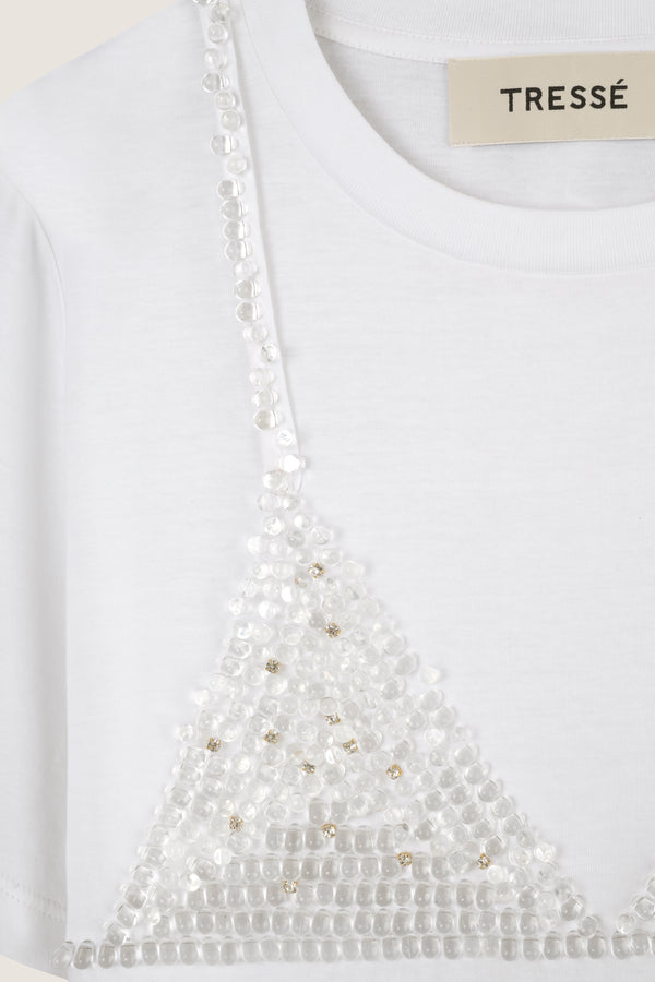 T-shirt with embroidered beads and rhinestones