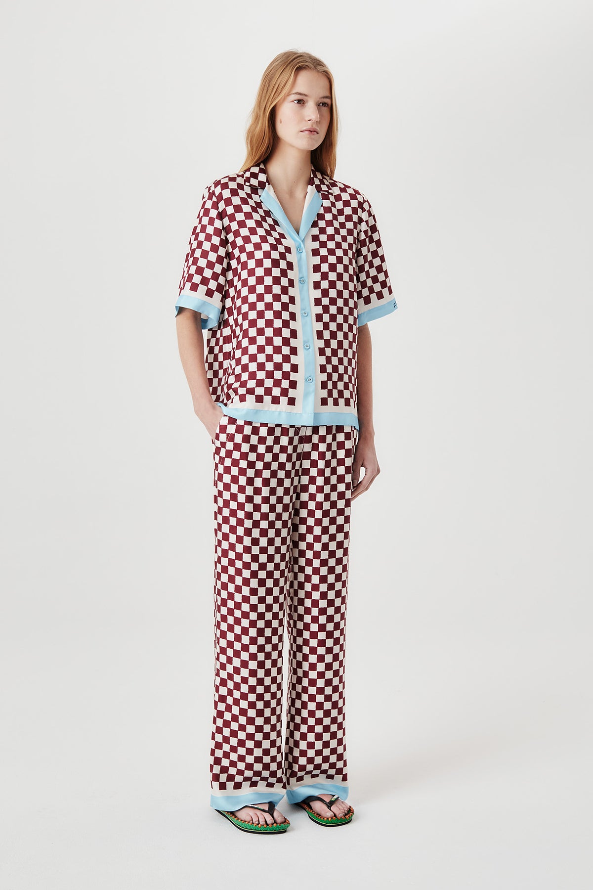Chemise en soie à damiers
