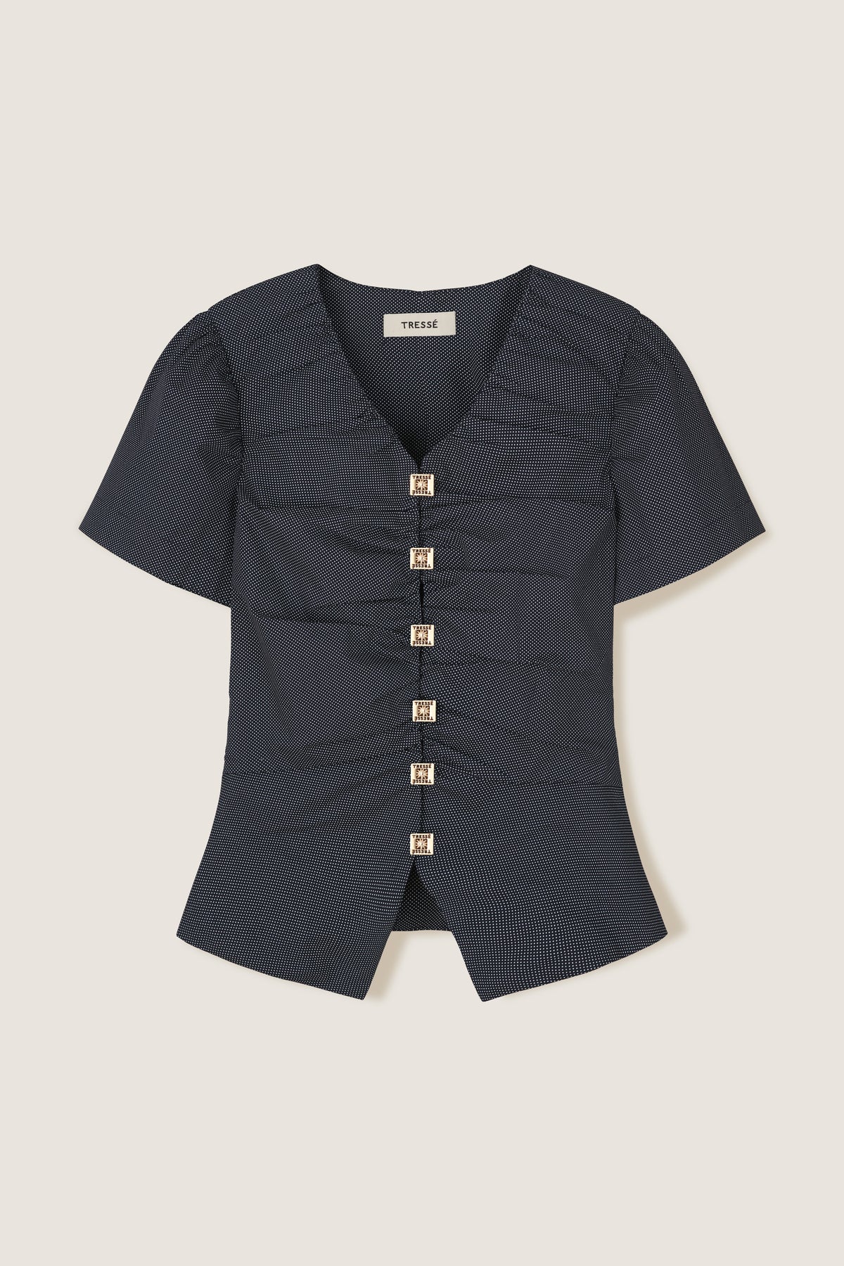 Pleated shirt with square medallions
