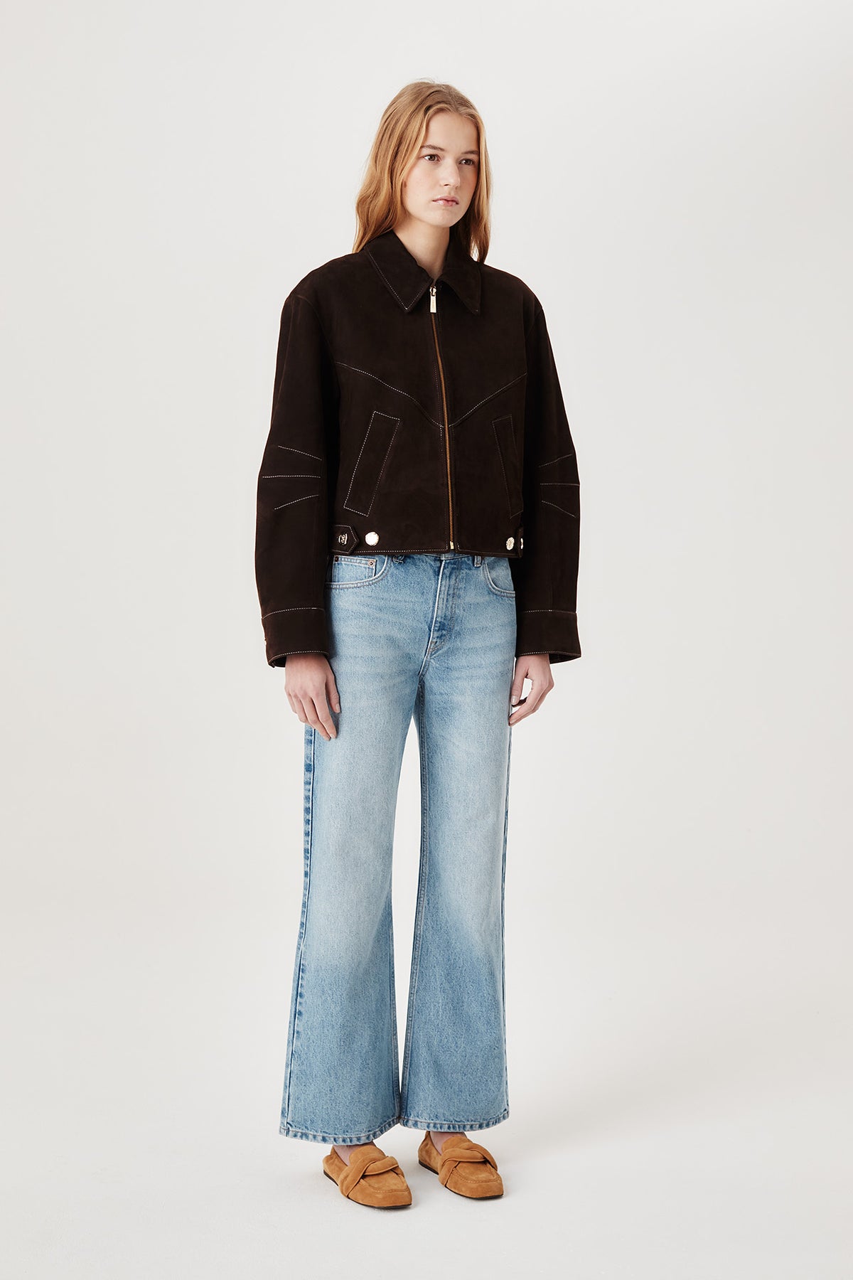 Suede jacket with topstitching