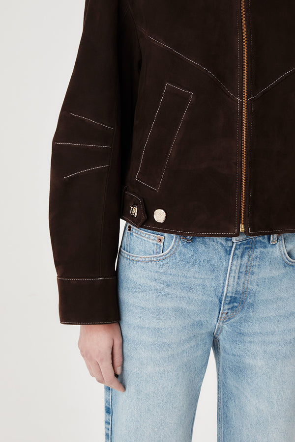 Suede jacket with topstitching