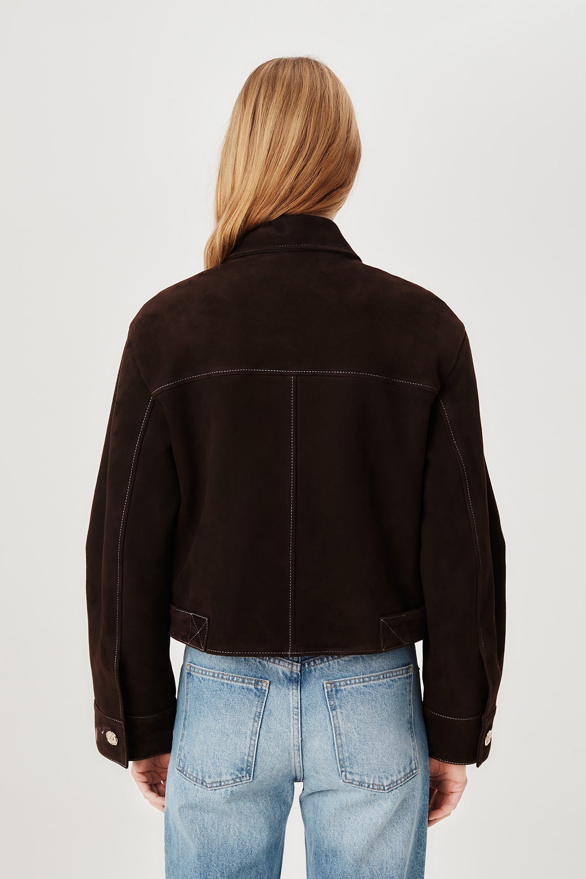 Suede jacket with topstitching