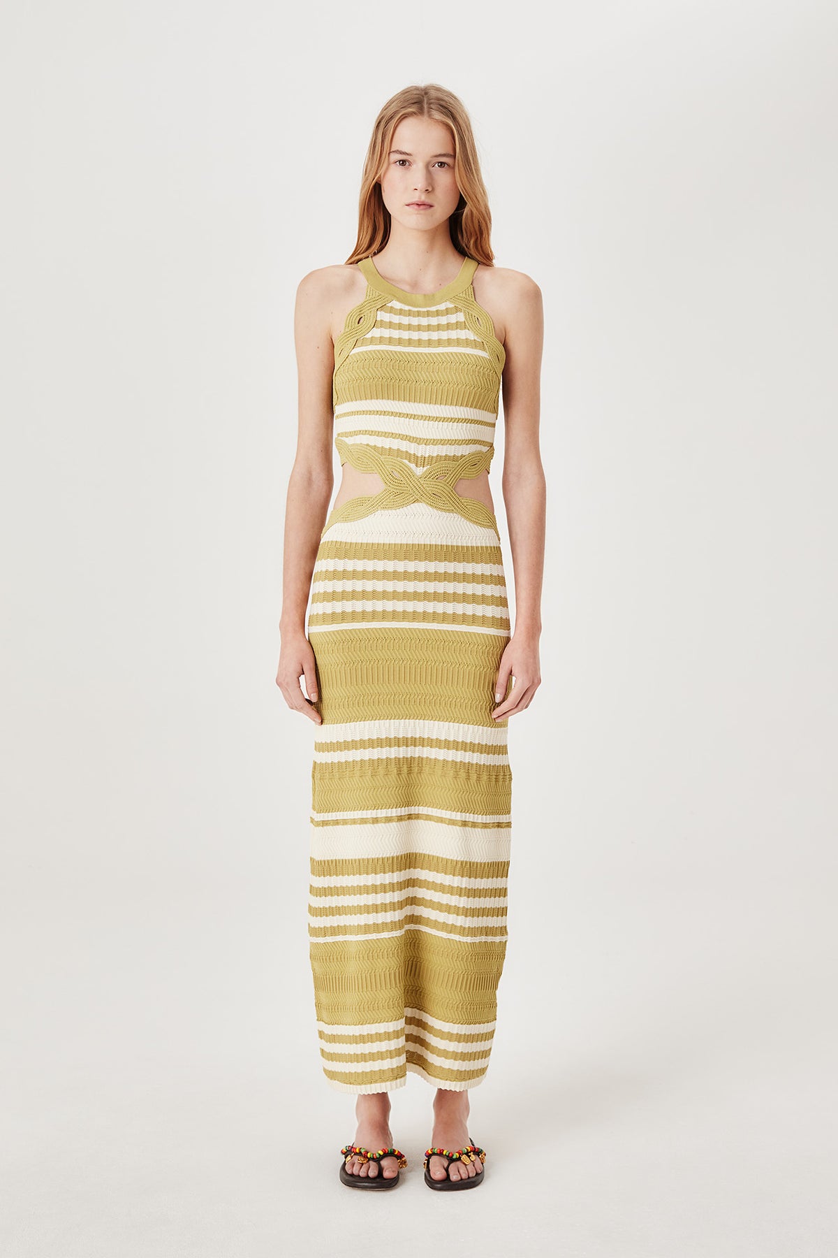 Robe longue en maille rayée