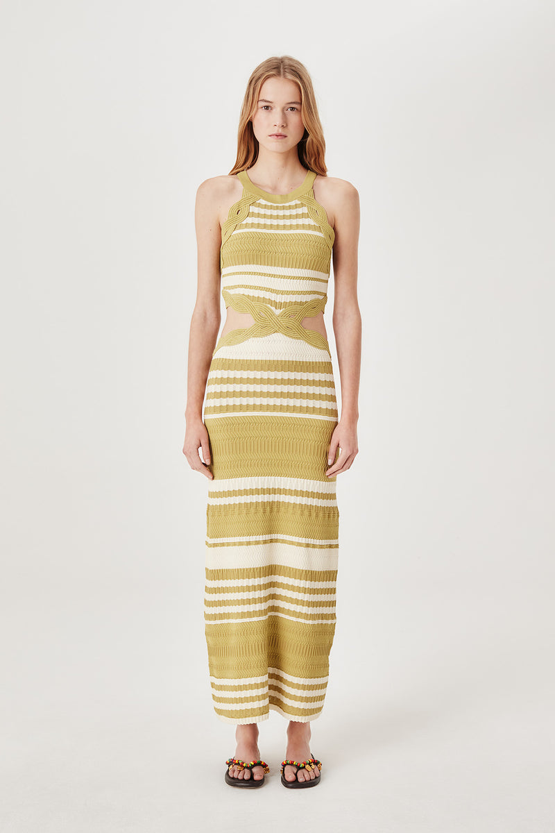 Robe longue en maille rayée