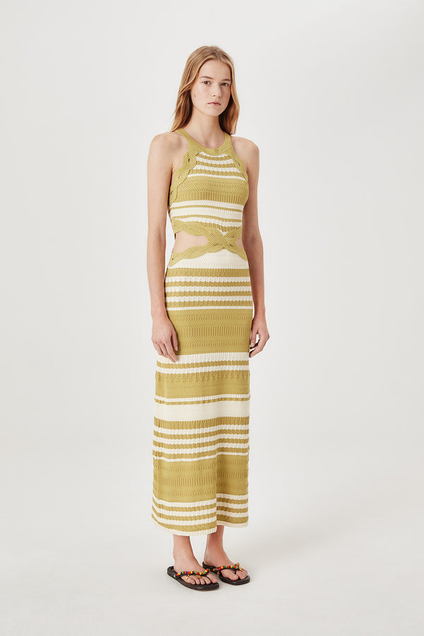 Robe longue en maille rayée