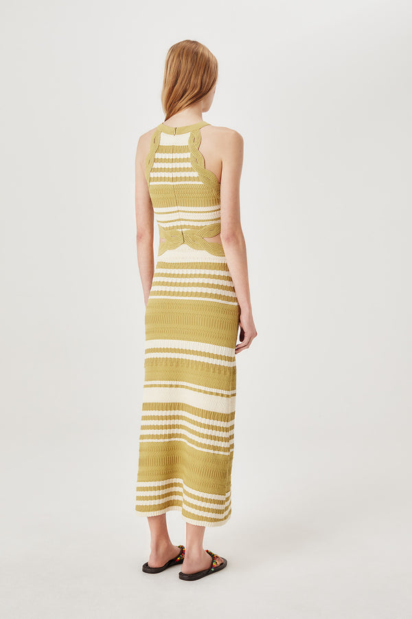 Robe longue en maille rayée