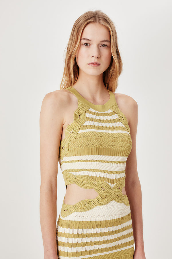 Robe longue en maille rayée