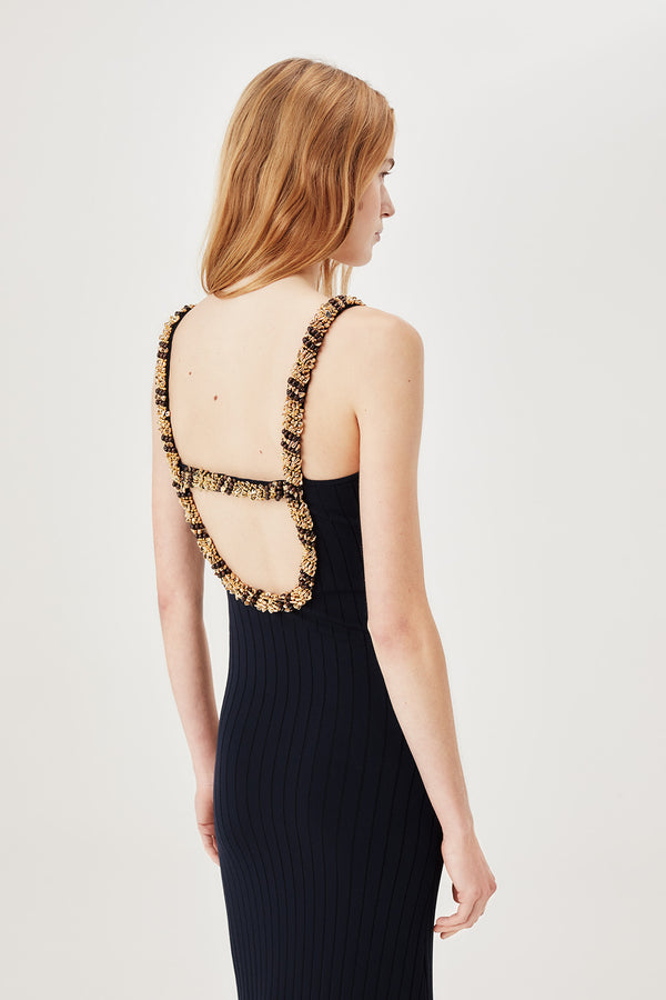 Robe longue en maille dos nu