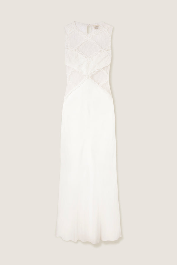 Long lace and satin dress