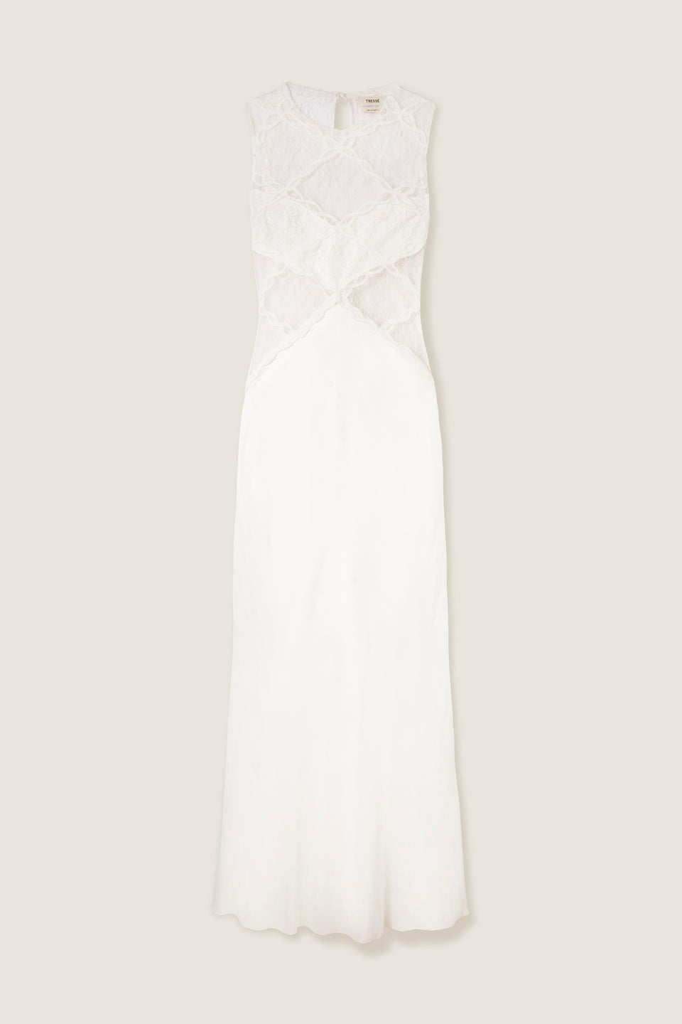 Robe longue en dentelle et satin