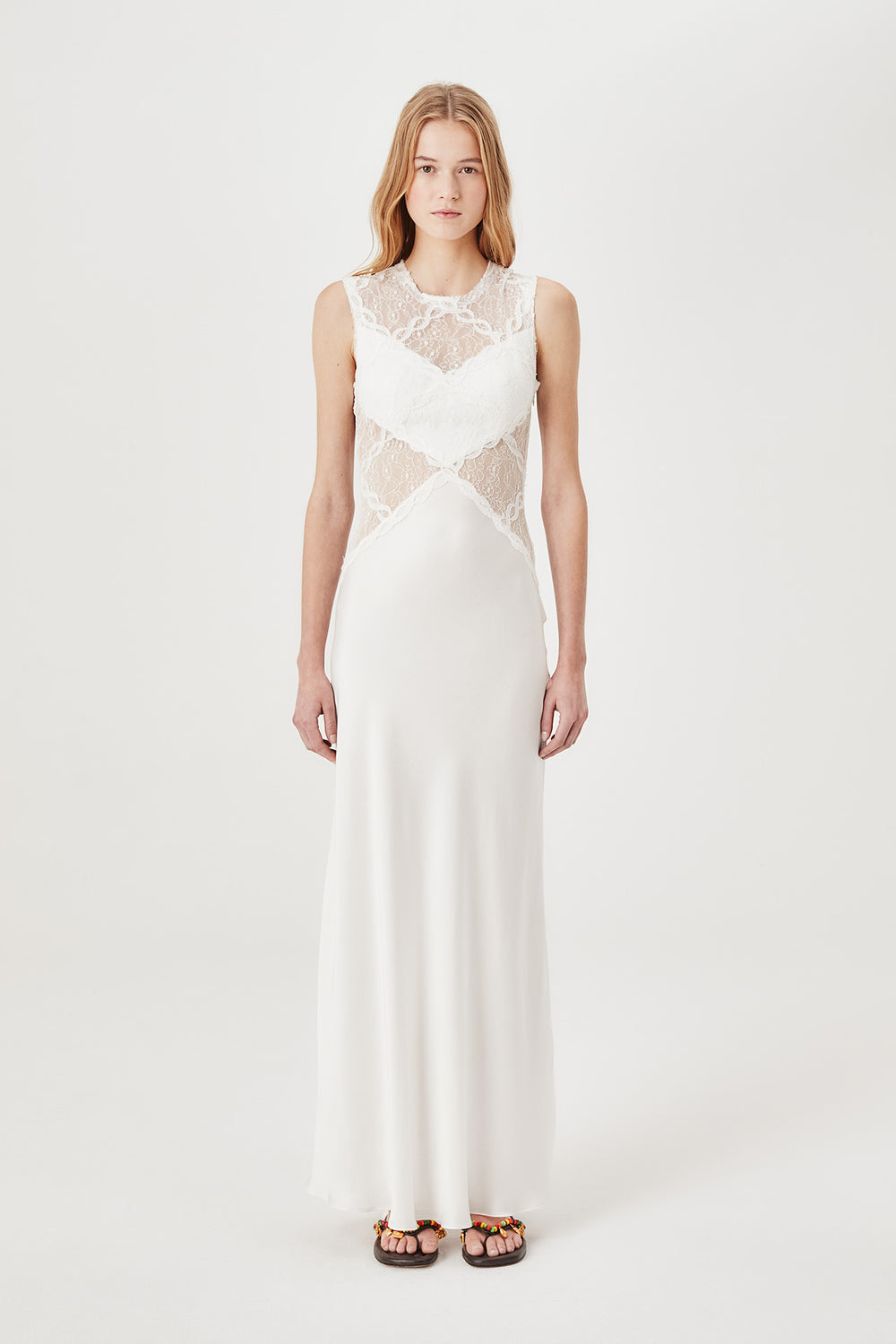 Long lace and satin dress