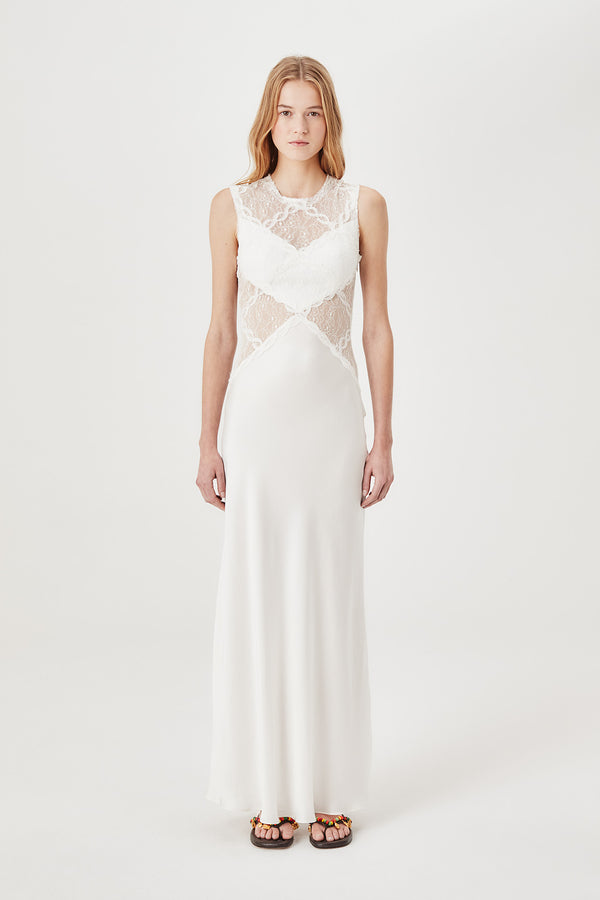 Long lace and satin dress