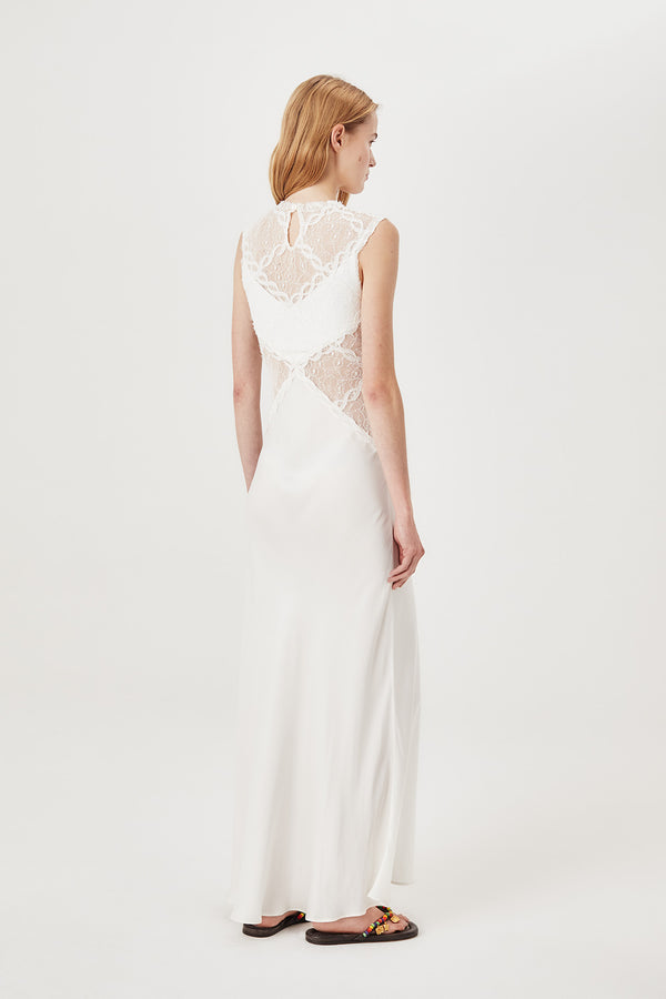 Long lace and satin dress